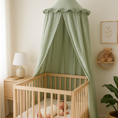 ciel de lit bebe sommeille mousseline verte