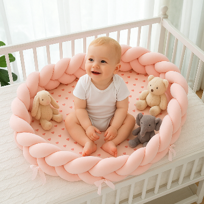 cocon tresse de lit rose bebe assis