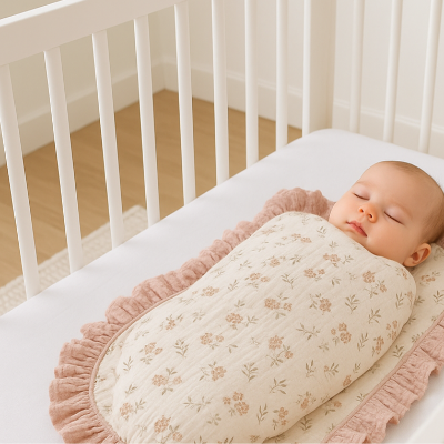 couverture bebe emmaillotage mousseline fleurie