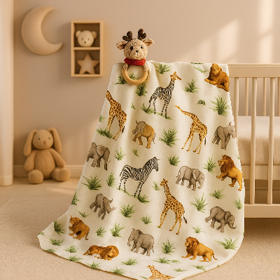 couverture bebe gaze de coton safari