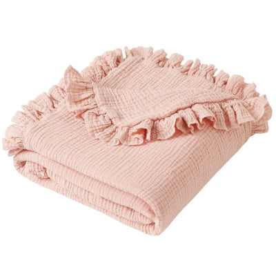 couverture bebe mousseline volant rose