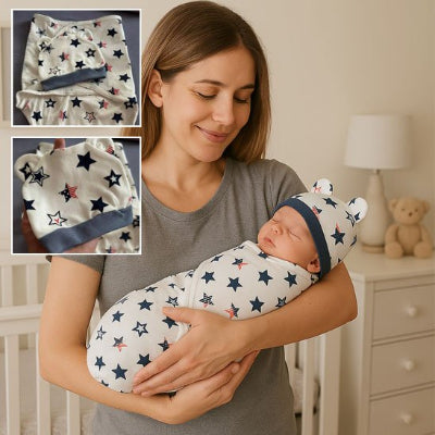 couverture emmaillotage bebe etoile bleu