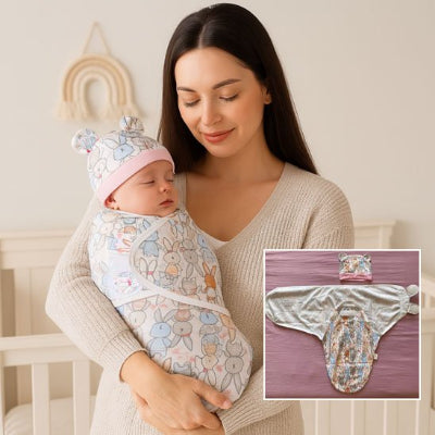 couverture emmaillotage bebe lapin rose