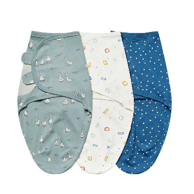 couverture emmaillotage bebe trio bleu