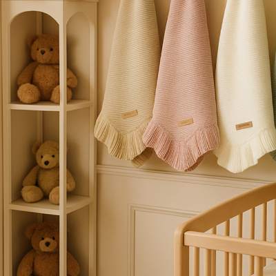COUVERTURE BEBE | TRICOT A VOLANTS ROSE