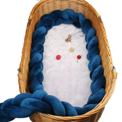 tour de lit tresse bleu coton