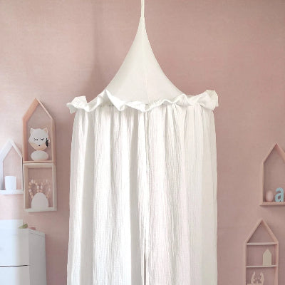 ciel de lit bebe mousseline blanche