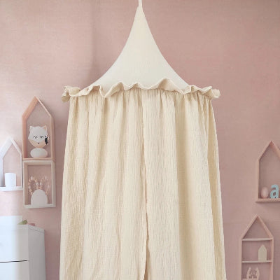 ciel de lit bebe mousseline-ecru