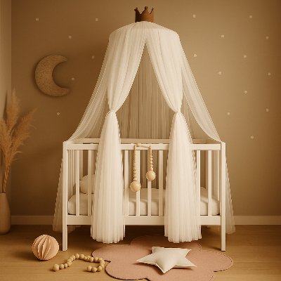 ciel de lit bebe voile blanc deco