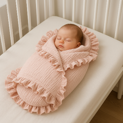 couverture bebe emmaillotage mousseline rose
