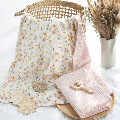 couverture bebe gaufre fleurs