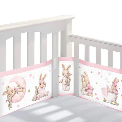 tour de lit respirant lapin rose